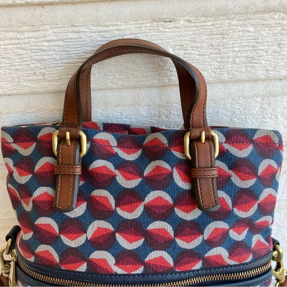 FOSSIL Canvas Ryder Sydney Satchel Tote Crossbody Handbag - Picture 2 of 12